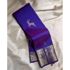 Generic Women's Silk Printed Saree With Unstitched Blouse 5.5Mtr (Royal Blue)