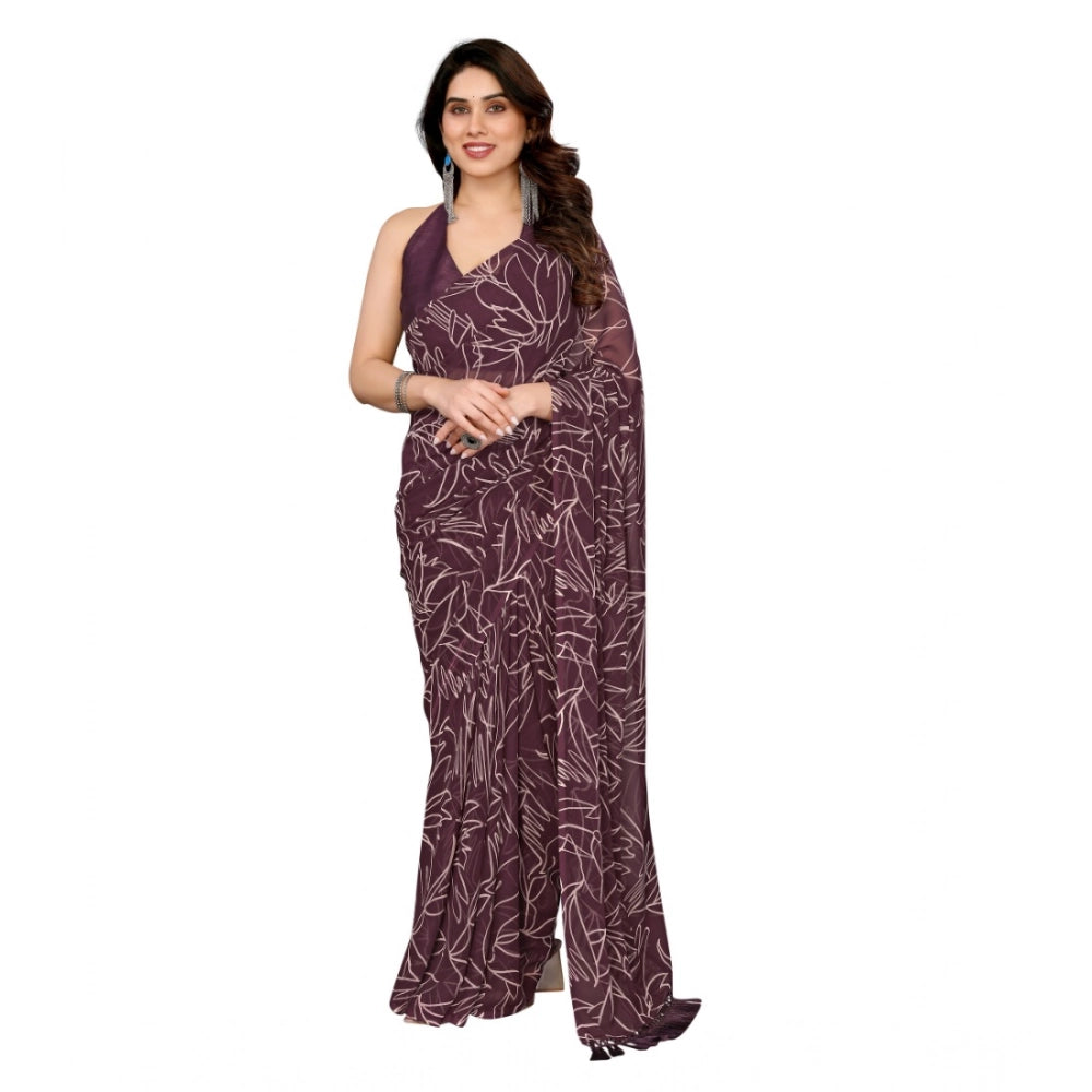 Generic Women's Zalar Lace Georgette Printed Ready-to-Wear Saree With Unstitched Blouse 5.5 Mtr (Wine)