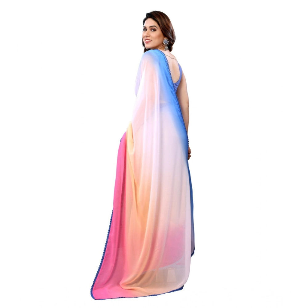 Generic Women's Small Lace Georgette Solid Ready-to-Wear Saree With Unstitched Blouse 5.5 Mtr (Multicolor)