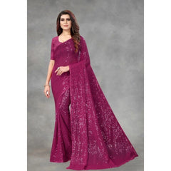 Generic Women's Georgette Embellished Sequnece Bollywood Saree With Unstitched Blouse 5.5Mtr (Purple)