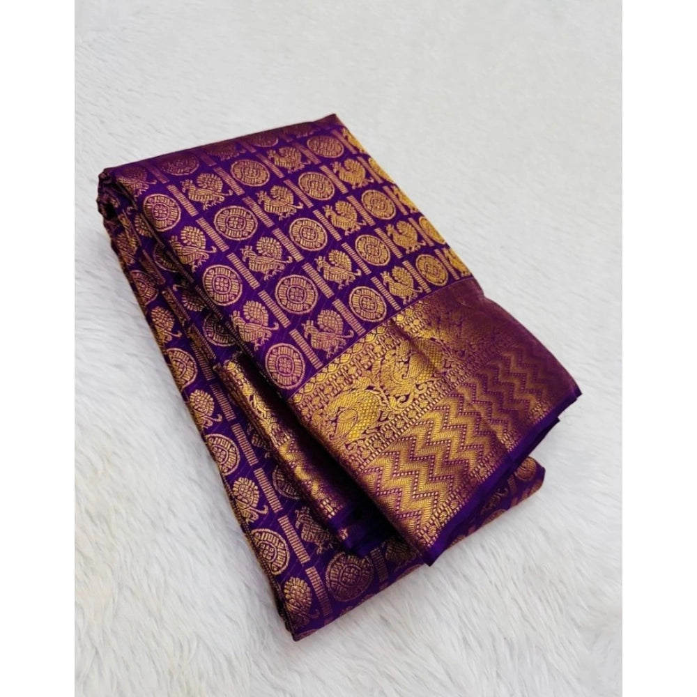 Generic Women's Silk Printed Saree With Unstitched Blouse 5.5Mtr (Purple)