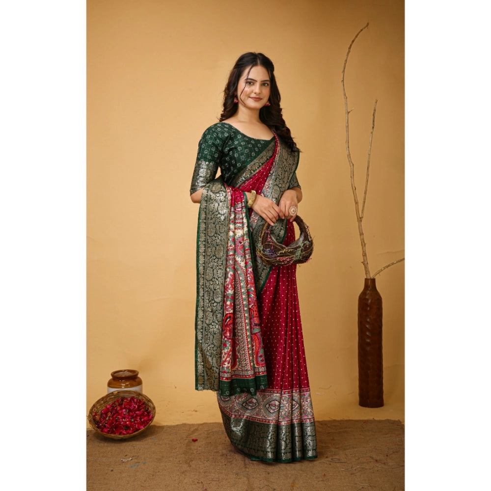 Generic Women's Soft Dola Cotton Kalamkari Printed Saree With Unstitched Blouse 5.5Mtr (Maroon)
