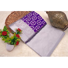 Generic Women's Soft Lichi Silk Printed Saree With Unstitched Blouse 5.5Mtr (Purple)