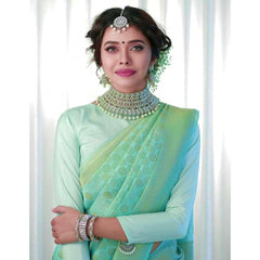 Generic Women's Soft Lichi Silk Printed Saree With Unstitched Blouse 5.5Mtr (Light Green)