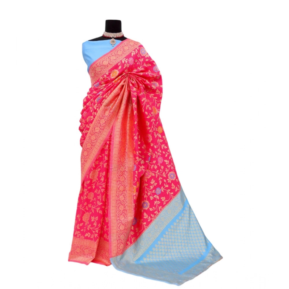 Generic Women's Banarasi Printed Saree With Unstitched Blouse 5.5Mtr (Rani)