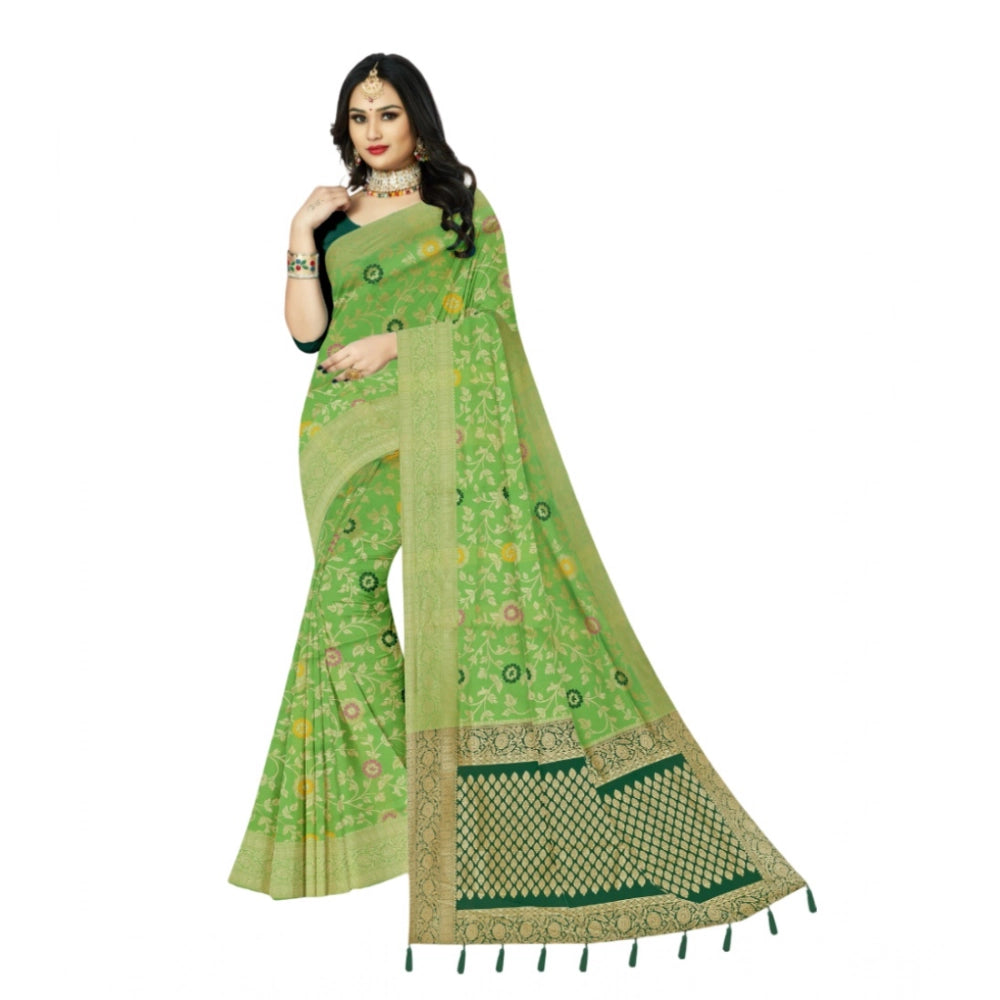 Generic Women's Banarasi Printed Saree With Unstitched Blouse 5.5Mtr (Green)