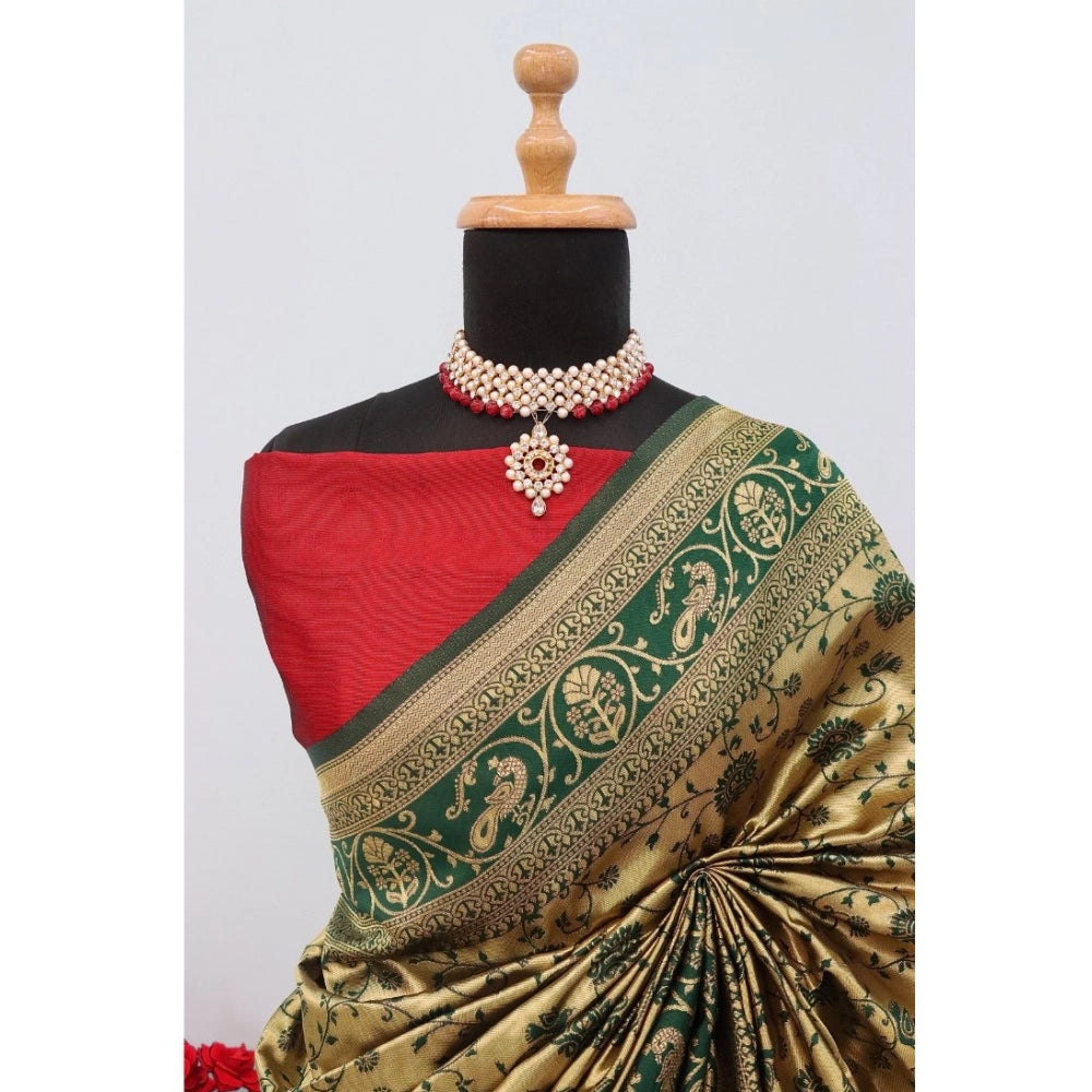 Generic Women's Banarasi Printed Saree With Unstitched Blouse 5.5Mtr (Golden)