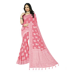 Generic Women's Cotton Printed Saree With Unstitched Blouse 5.5Mtr (Peach)