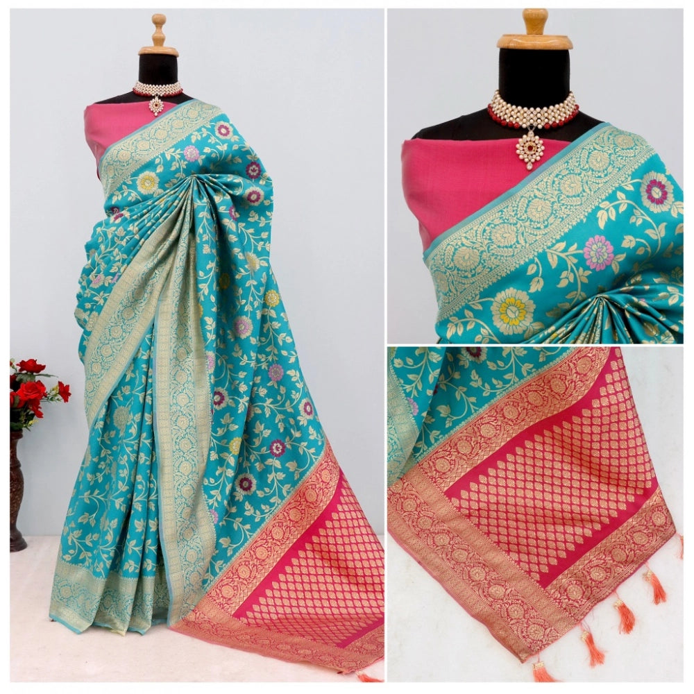 Generic Women's Banarasi Printed Saree With Unstitched Blouse 5.5Mtr (Rama)
