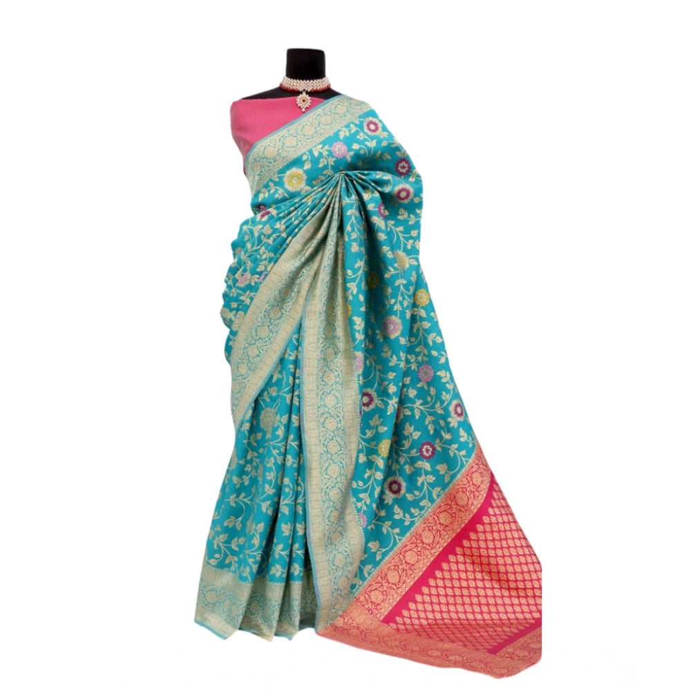 Generic Women's Banarasi Printed Saree With Unstitched Blouse 5.5Mtr (Rama)