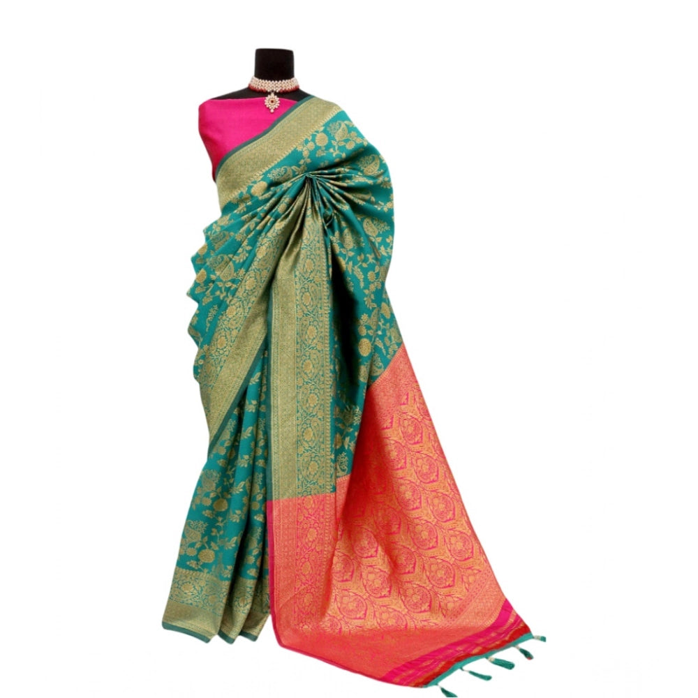 Generic Women's Banarasi Printed Saree With Unstitched Blouse 5.5Mtr (Rama)