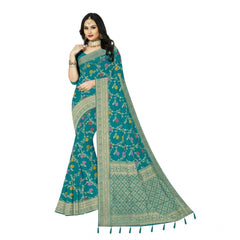 Generic Women's Banarasi Printed Saree With Unstitched Blouse 5.5Mtr (Rama)