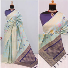 Generic Women's Banarasi Printed Saree With Unstitched Blouse 5.5Mtr (Firozi)