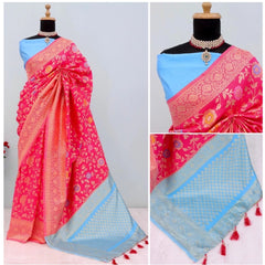 Generic Women's Banarasi Printed Saree With Unstitched Blouse 5.5Mtr (Rani)