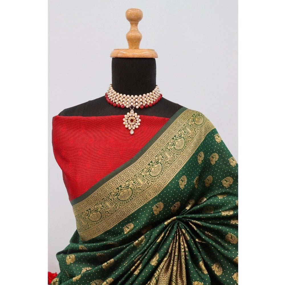 Generic Women's Banarasi Printed Saree With Unstitched Blouse 5.5Mtr (Green)