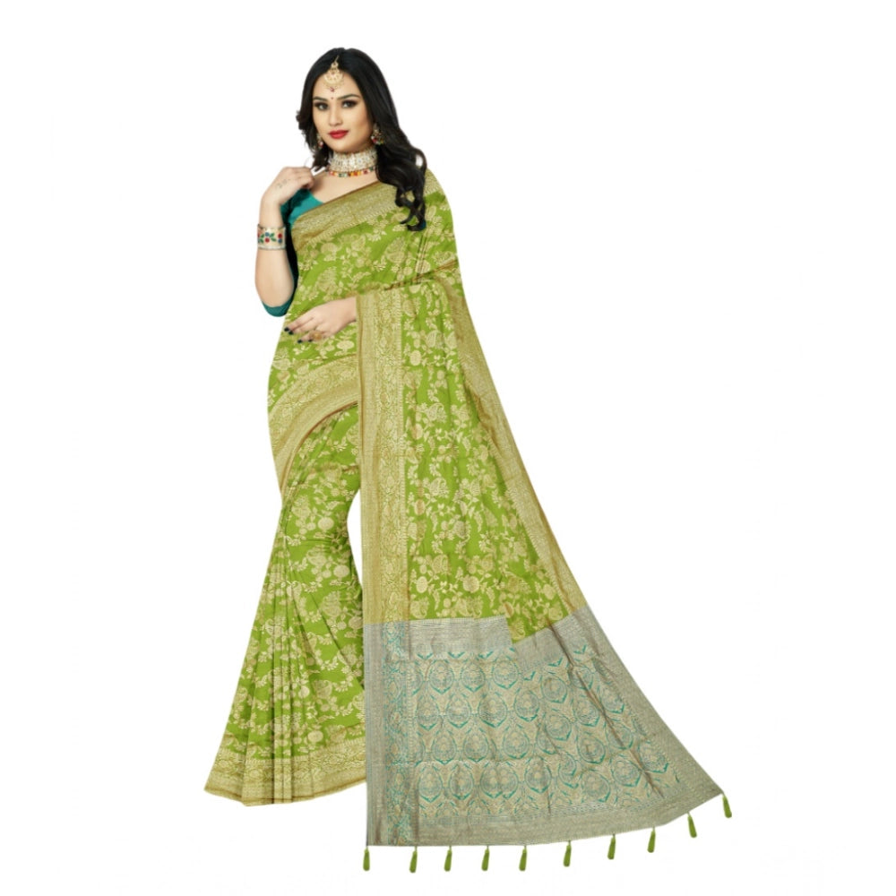 Generic Women's Banarasi Printed Saree With Unstitched Blouse 5.5Mtr (Mehndi)