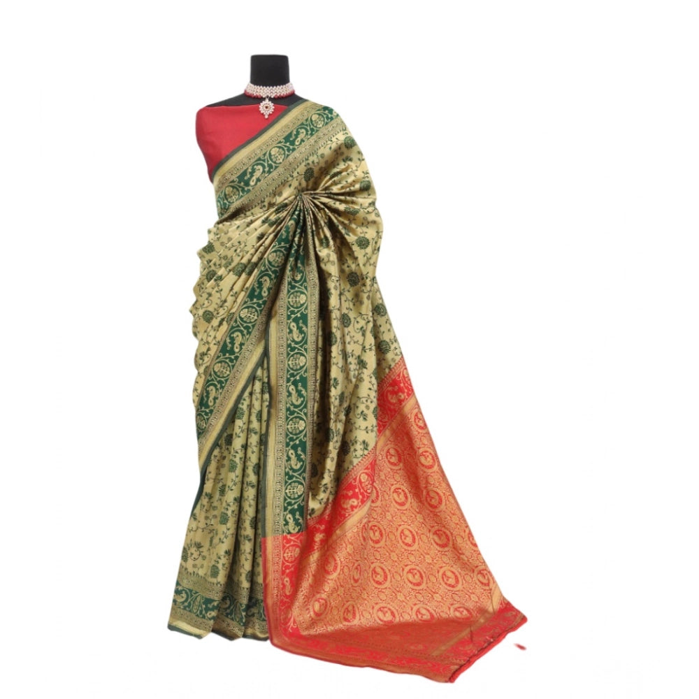 Generic Women's Banarasi Printed Saree With Unstitched Blouse 5.5Mtr (Golden)