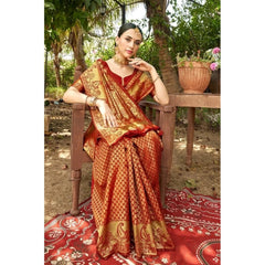 Generic Women's Silk Woven Kanjivaram Saree With Unstitched Blouse (5.5Mtr, Red)