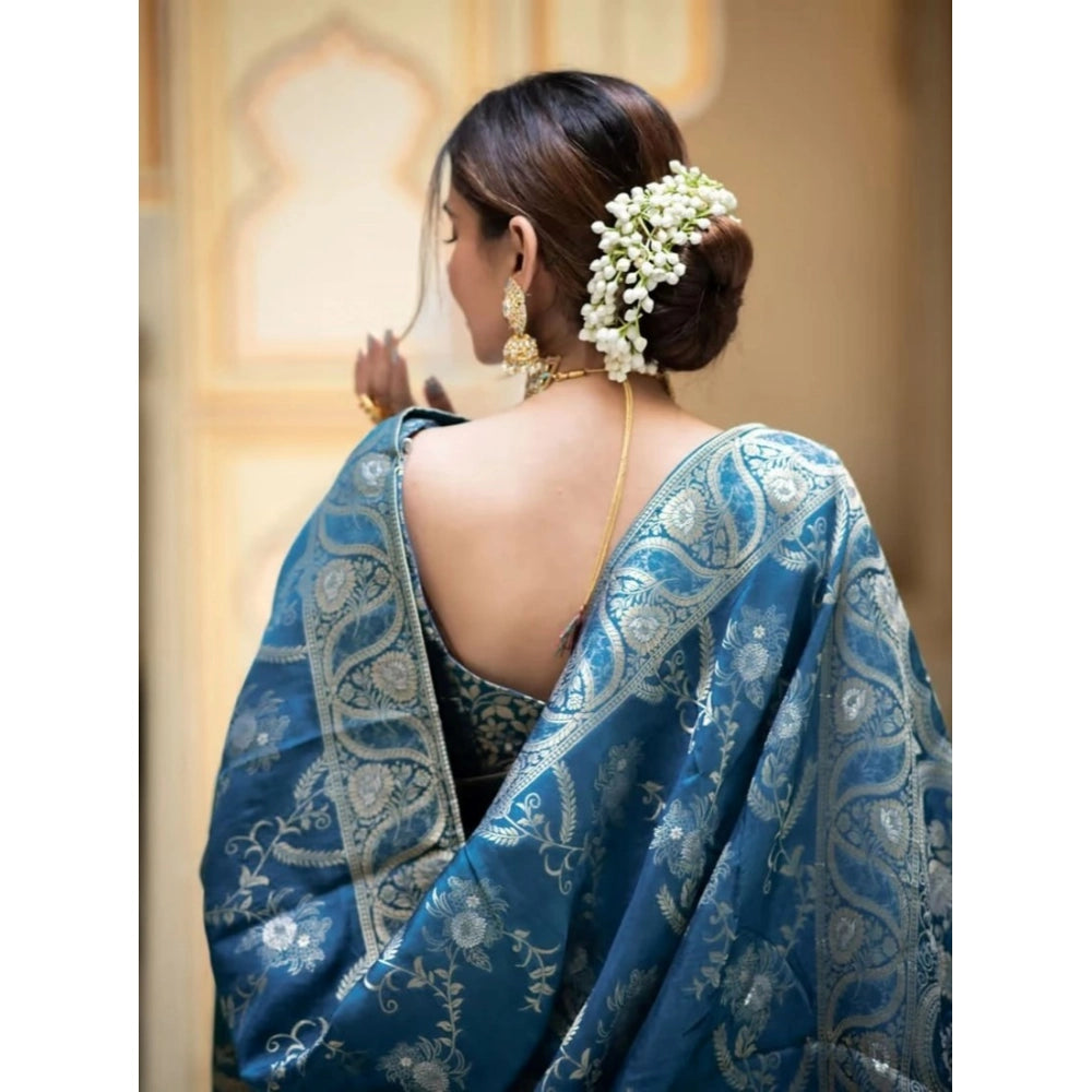 Generic Women's Art Silk Embellished Kanjivaram Saree With Unstitched Blouse (5.5Mtr, Rama)
