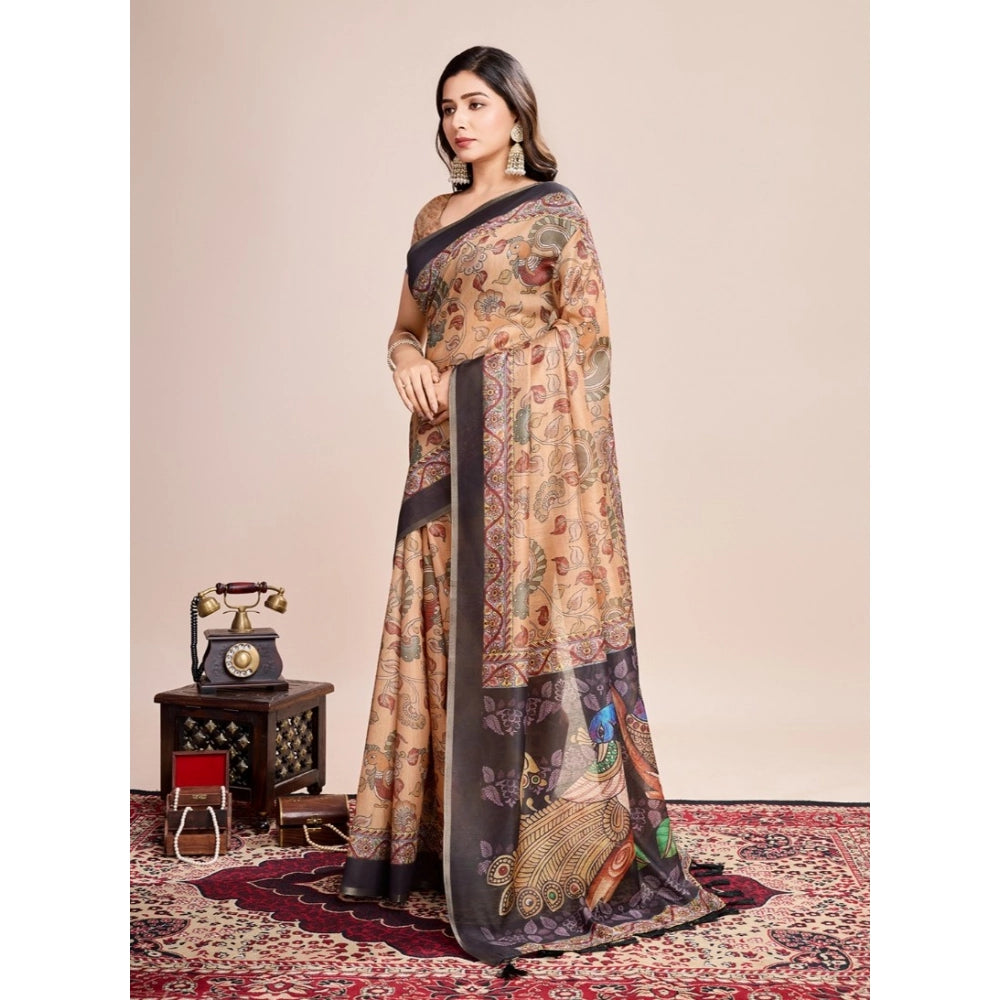 Generic Women's Georgette Embroidered  Saree With Unstitched Blouse (5.5Mtr, Brown)