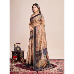 Generic Women's Georgette Embroidered  Saree With Unstitched Blouse (5.5Mtr, Brown)