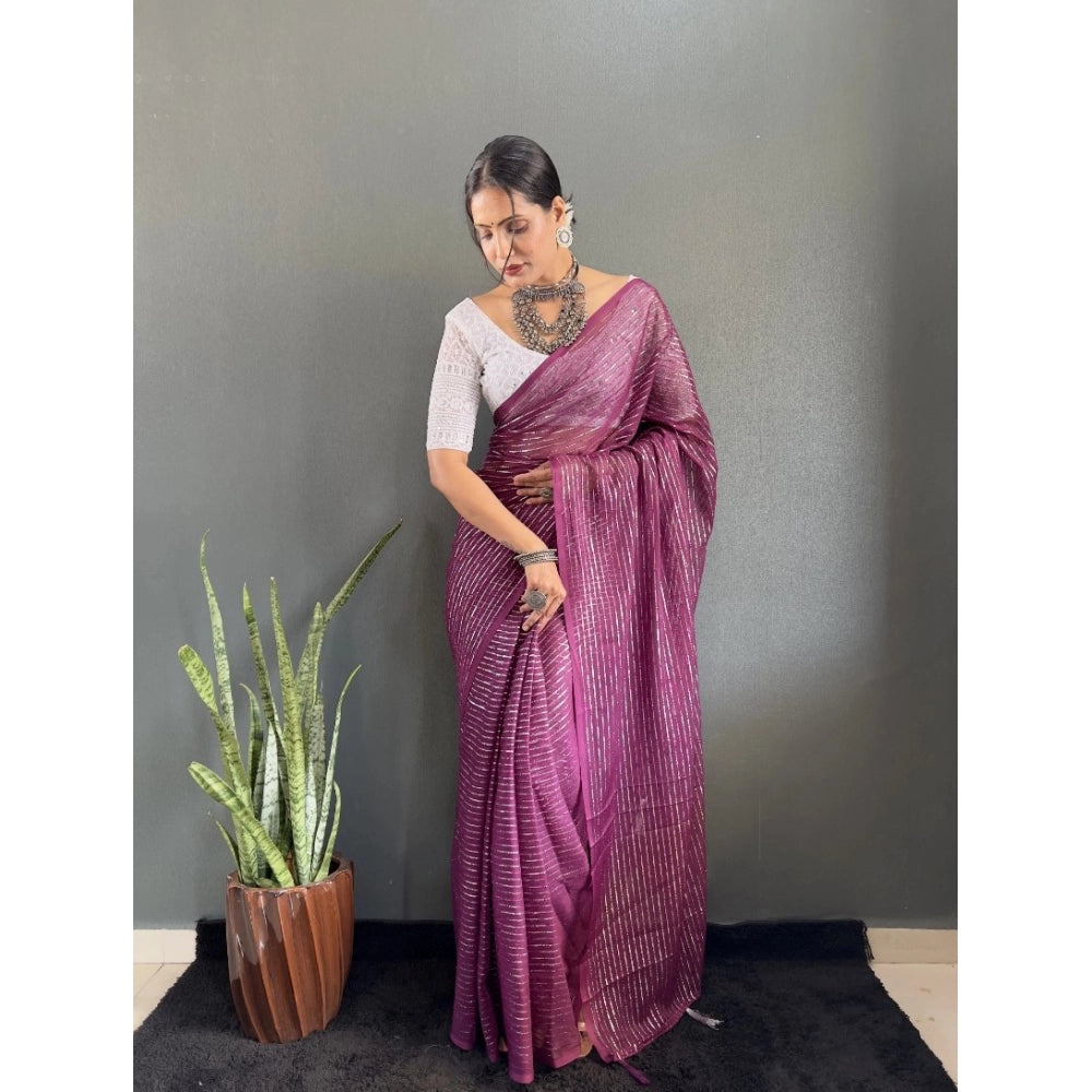 Generic Women's Chiffon Woven Bollywood Saree With Unstitched Blouse (5.5Mtr, Purple)