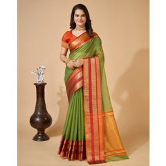 Generic Women's Cotton Blend Woven  Saree With Unstitched Blouse (5.5Mtr, Green)