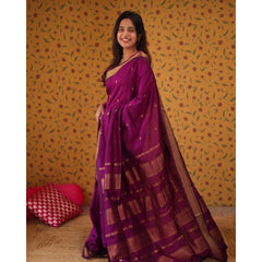 Generic Women's Silk Blend Self Design Bollywood Saree With Unstitched Blouse (5.5Mtr, Purple)