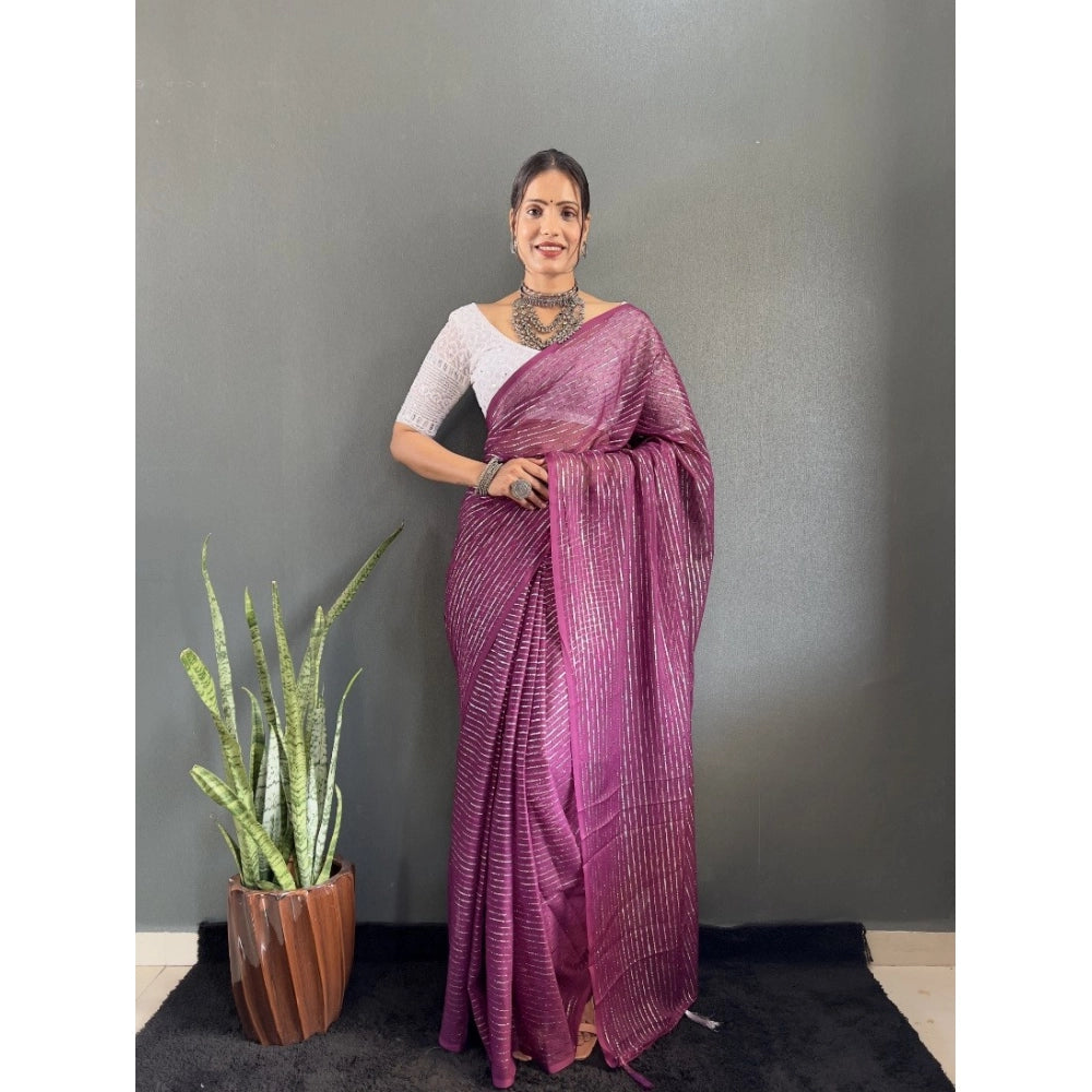 Generic Women's Chiffon Woven Bollywood Saree With Unstitched Blouse (5.5Mtr, Purple)