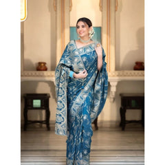 Generic Women's Art Silk Embellished Kanjivaram Saree With Unstitched Blouse (5.5Mtr, Rama)