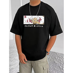 Generic Men's Casual Cotton Blend Printed Round Neck Half Sleeve T-Shirt (Black)