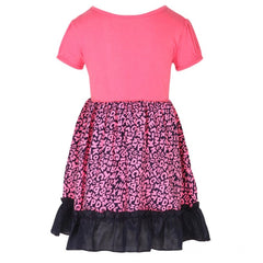Generic Girl's Polyester Crepe Embellished Short Sleeve Round Neck Dress (Pink)