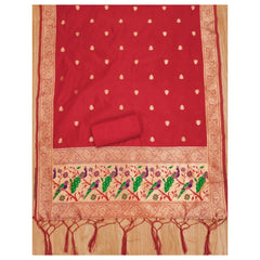 Generic Women's Banarasi Silk Printed Unstitched Salwar Suit Material With Dupatta (Red, 3Mtrs)