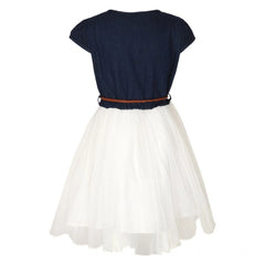 Generic Girl's Denim Embroidery Short Sleeve Round Neck Dress (White)
