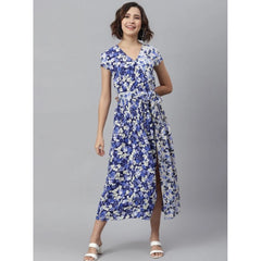Generic Women's Polyester Floral V-Neck Short Sleeve Dress (Purple-White)