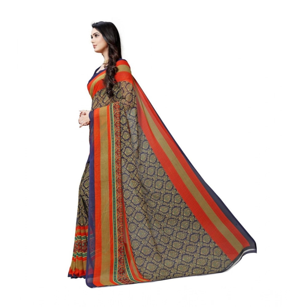 Generic Women's Georgette Printed Saree With Unstitched Blouse 5.5Mtr (Blue)