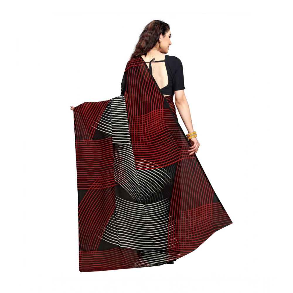 Generic Women's Georgette Printed Saree With Unstitched Blouse 5.5Mtr (Black)