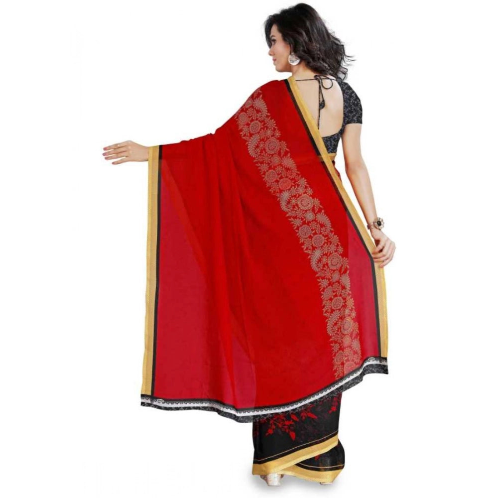 Generic Women's Faux Georgette Printed Saree With Unstitched Blouse 5.5Mtr (Red)