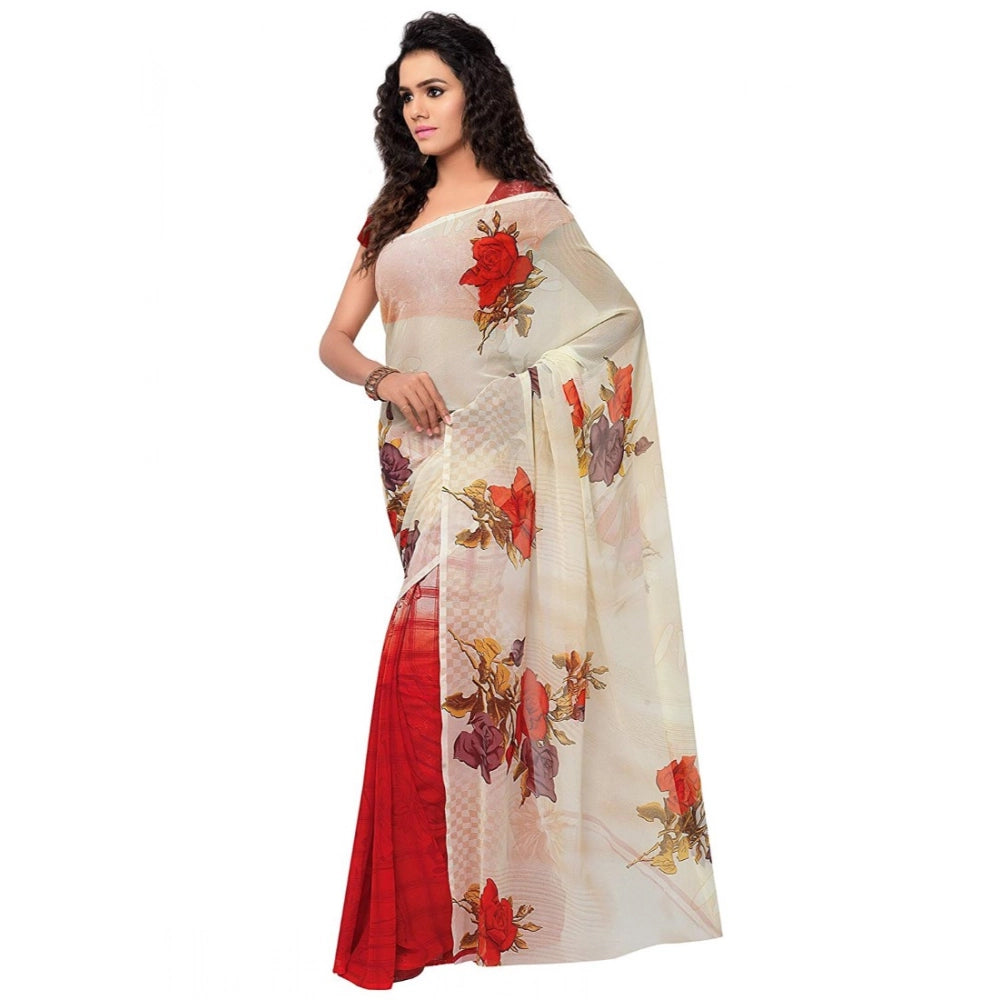 Generic Women's Faux Georgette Printed Saree With Unstitched Blouse 5.5Mtr (Red)