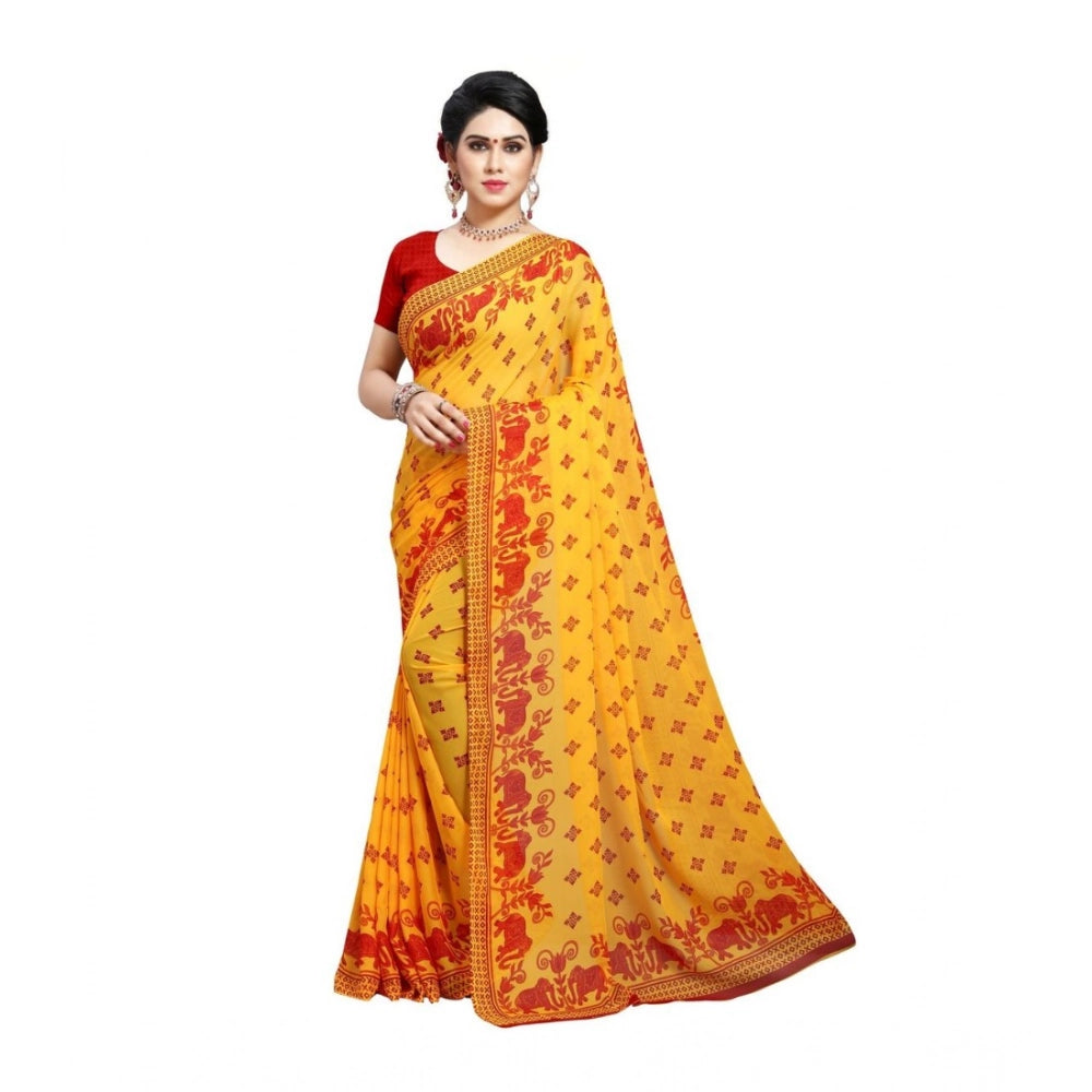 Generic Women's Georgette Printed Saree With Unstitched Blouse 5.5Mtr (Red)