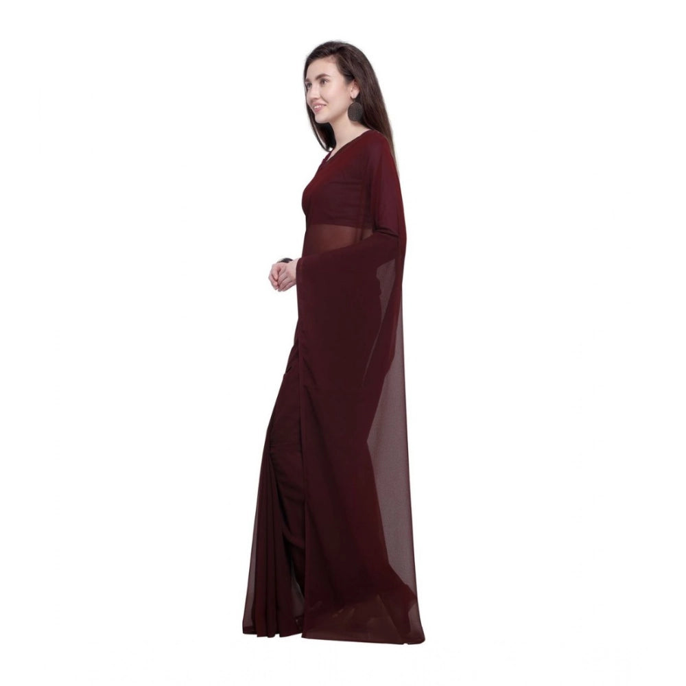 Generic Women's Dyed Solid Saree With Unstitched Blouse 5.5Mtr (Brown)