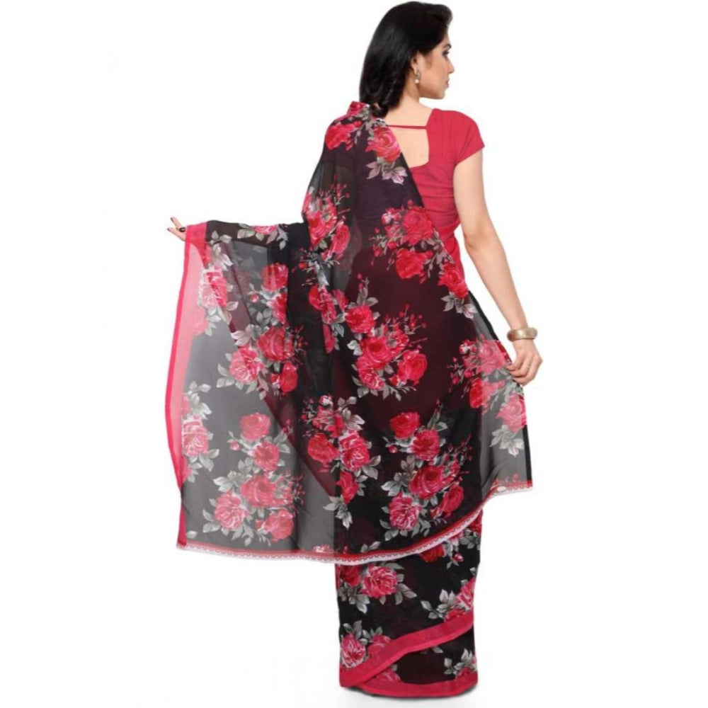 Generic Women's Faux Georgette Printed Saree With Unstitched Blouse 5.5Mtr (Pink)