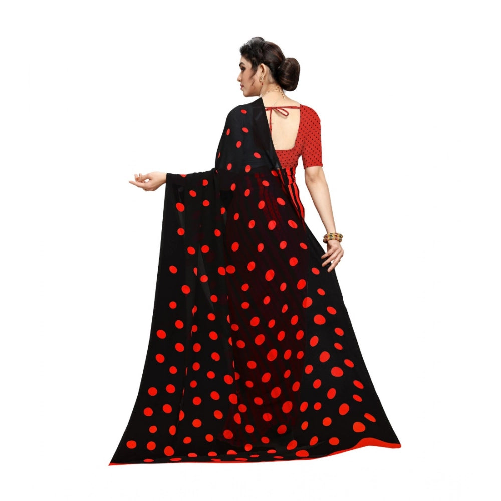 Generic Women's Georgette Printed Saree With Unstitched Blouse 5.5Mtr (Red)