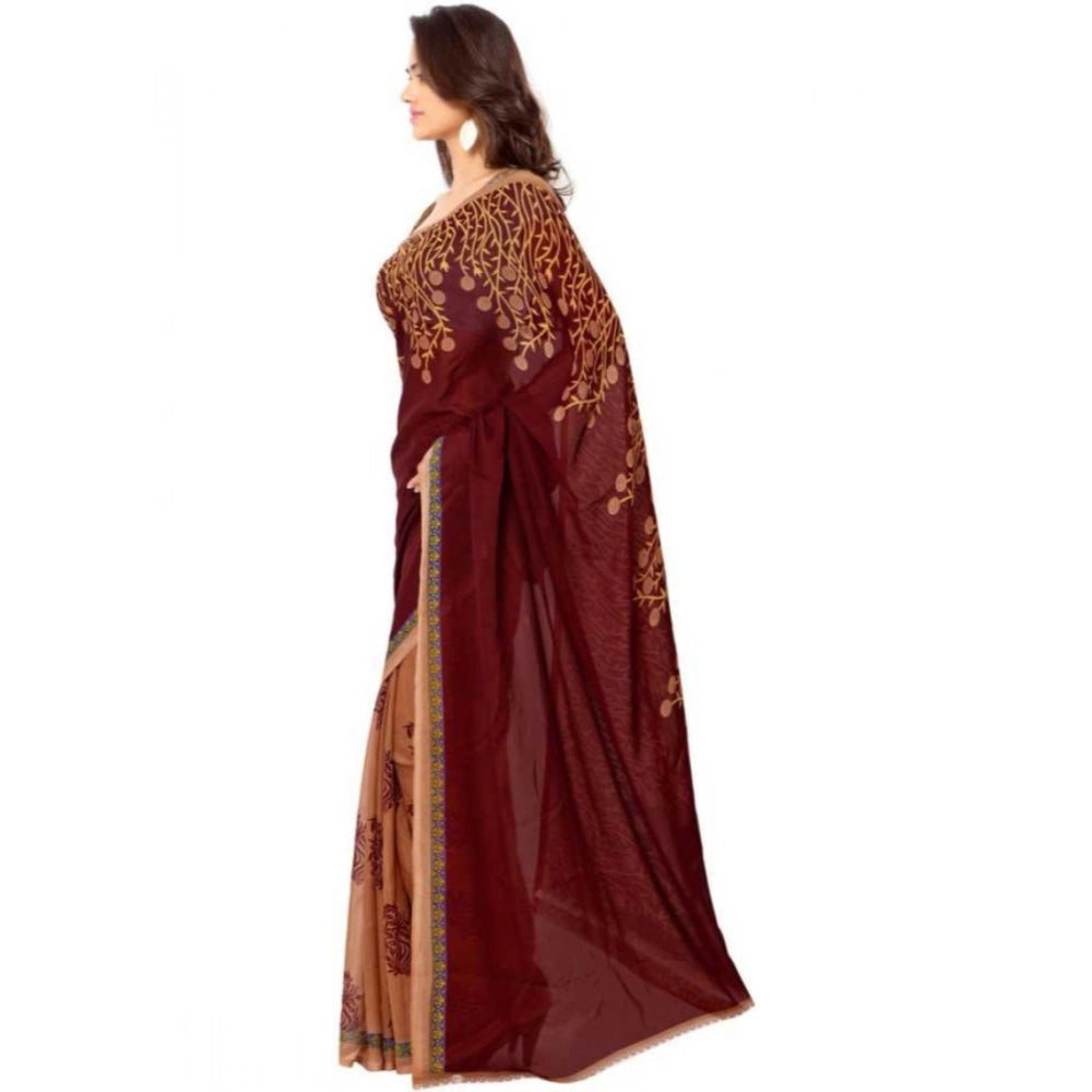 Generic Women's Faux Georgette Printed Saree With Unstitched Blouse 5.5Mtr (Red)