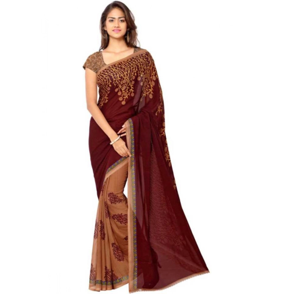 Generic Women's Faux Georgette Printed Saree With Unstitched Blouse 5.5Mtr (Red)