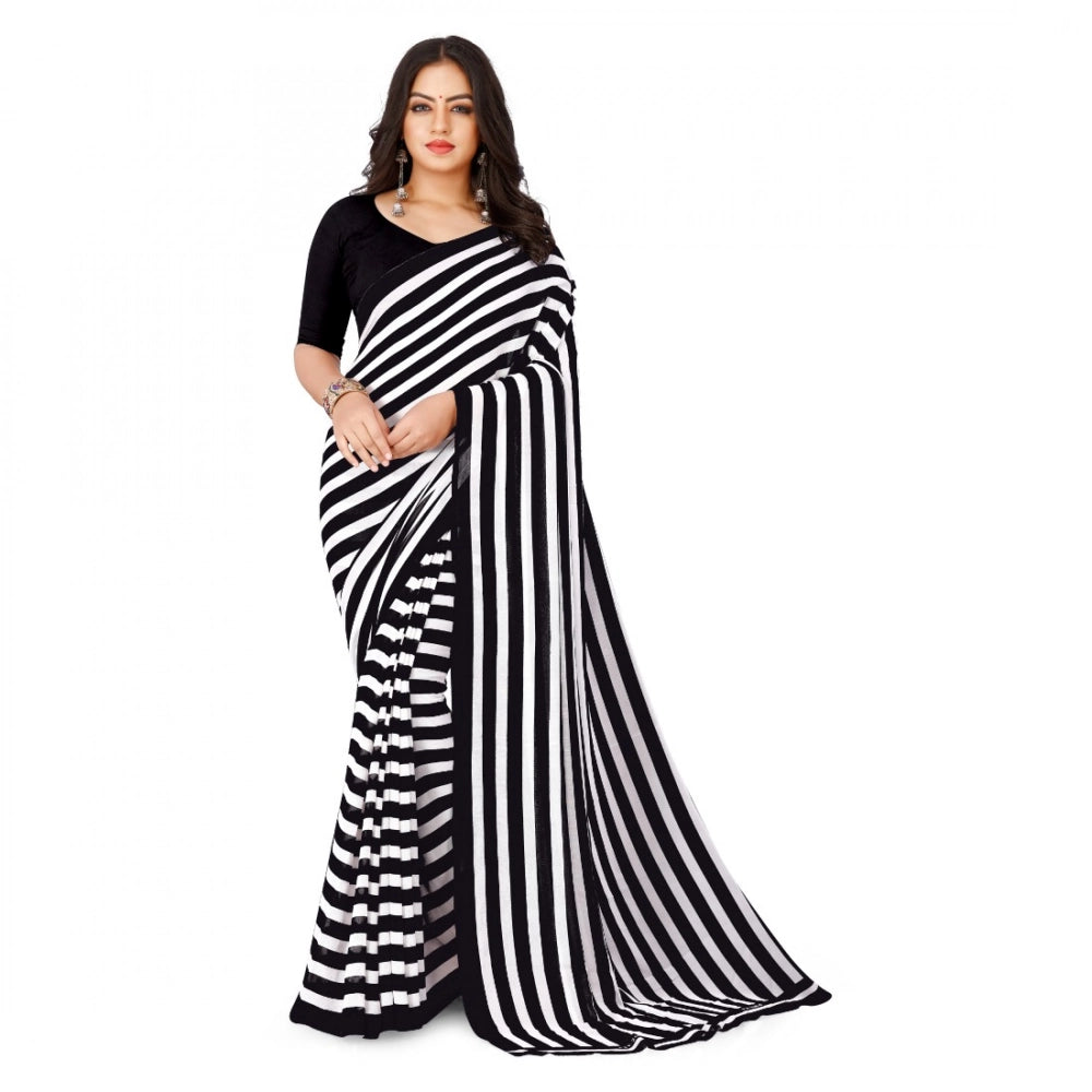 Generic Women's Faux Georgette Printed Saree With Unstitched Blouse 5.5Mtr (Black)