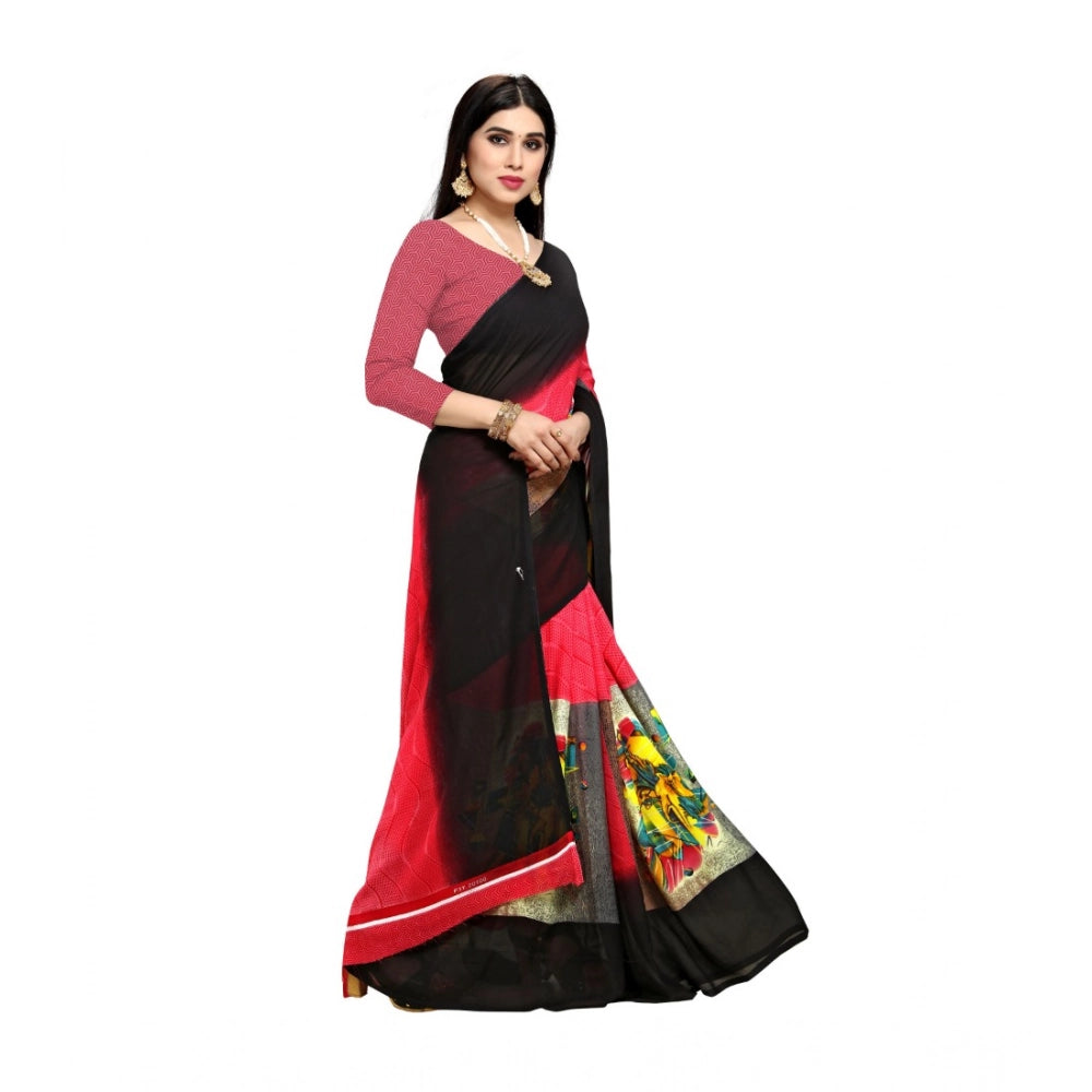 Generic Women's Georgette Printed Saree With Unstitched Blouse 5.5Mtr (Pink)