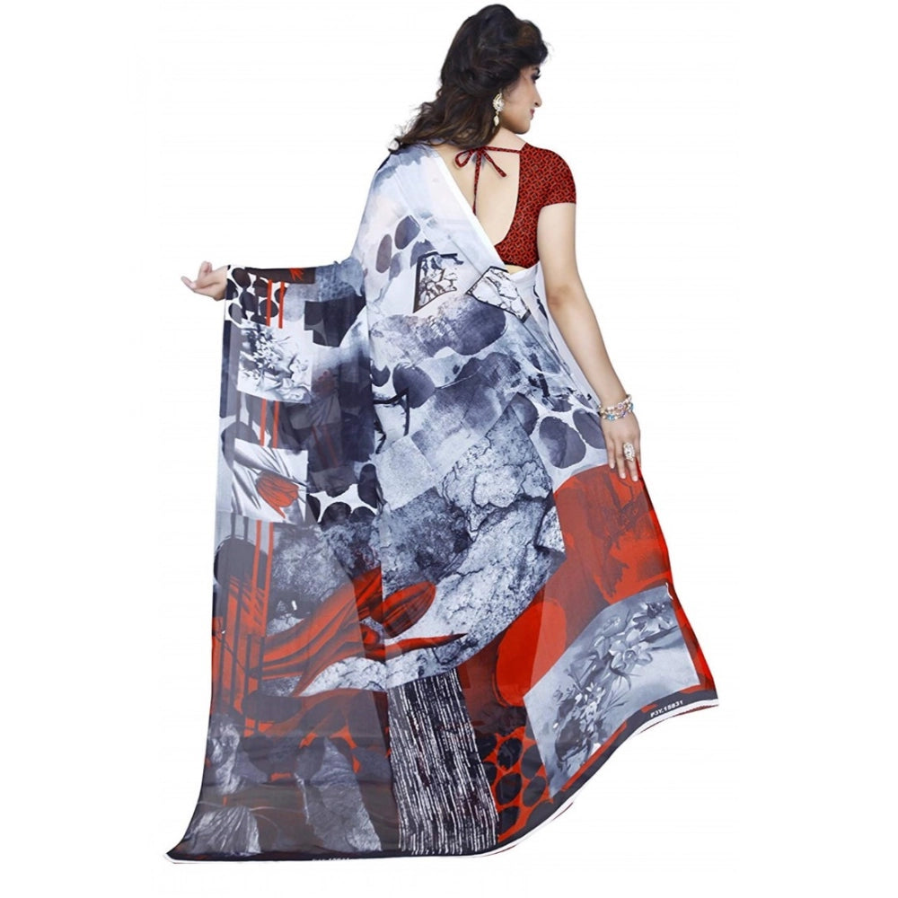 Generic Women's Faux Georgette Printed Saree With Unstitched Blouse 5.5Mtr (Black)