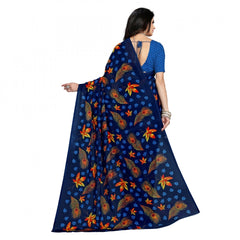 Generic Women's Faux Georgette Printed Saree With Unstitched Blouse 5.5Mtr (Blue)