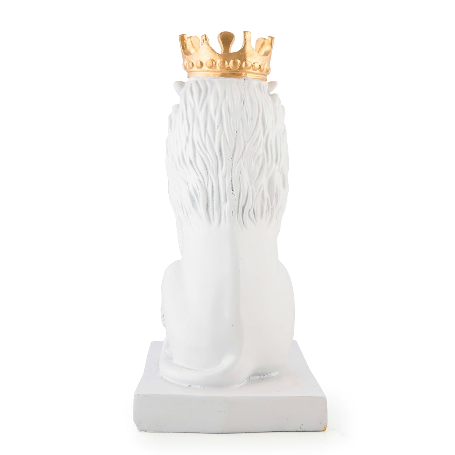 Lion Statue with Gold Crown, King of The Forest Lion Statue,Glod Crown Lion Figurine (White)